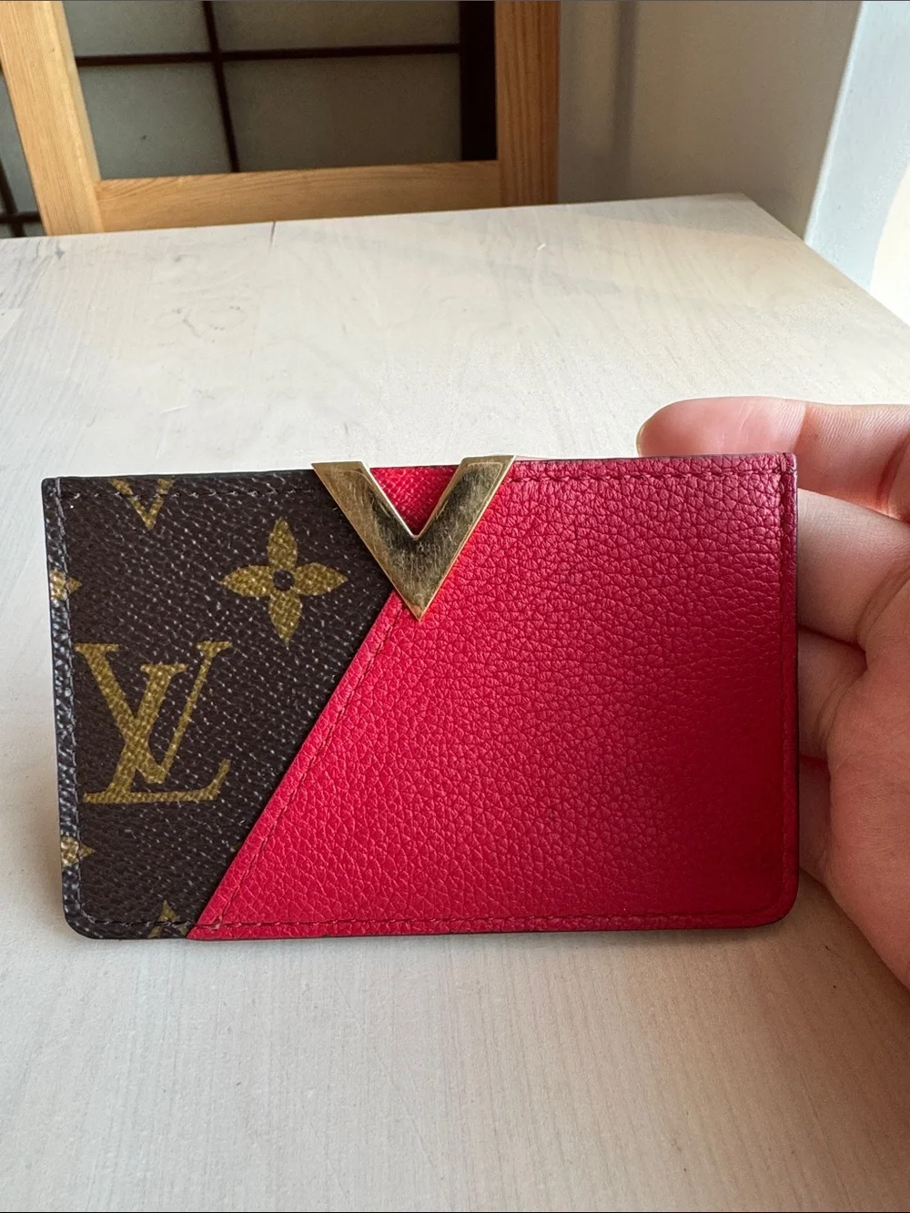 Louis Vuitton Brown Monogram & Red Leather Card Holder
